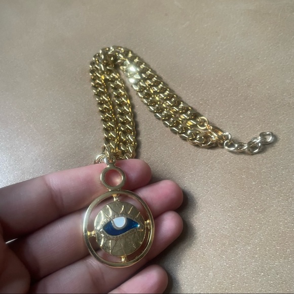 Evil eye 🧿 curb chain choker necklace adjustable gold blue pendant charm - Picture 7 of 10